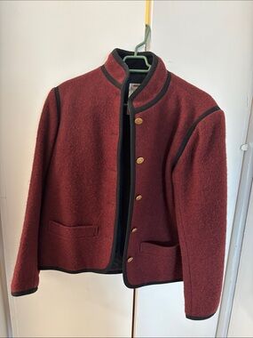 Yves Saint Laurent Burgundy Wool Blazer with Black Trim